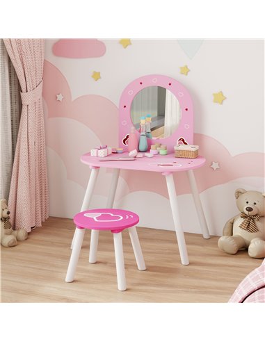 AIYAPLAY Kids Dressing Table with Mirror and Stool, Girls Vanity Set for Kids Room, Bedroom, Nursery, for Ages 3–6 Years, Pink