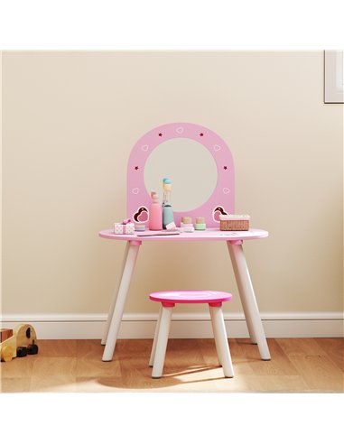 AIYAPLAY Kids Dressing Table with Mirror and Stool, Girls Vanity Set for Kids Room, Bedroom, Nursery, for Ages 3–6 Years, Pink