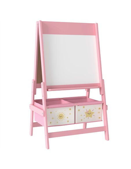 AIYAPLAY Art Easel for Kids, Double-Sided Whiteboard/Blackboard with Paper Roll, Two Storage Boxes, for Ages 3-8 Years, Pink