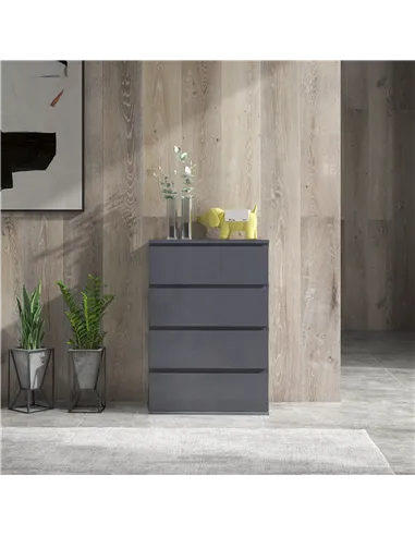 HOMCOM High Gloss Chest of Drawers, 4-Drawer Storage Cabinets, Modern Dresser for Bedroom, Grey