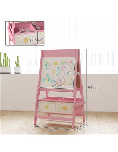 AIYAPLAY Art Easel for Kids, Double-Sided Whiteboard/Blackboard with Paper Roll, Two Storage Boxes, for Ages 3-8 Years, Pink