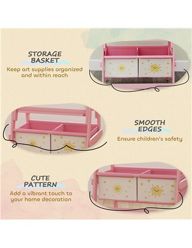 AIYAPLAY Art Easel for Kids, Double-Sided Whiteboard/Blackboard with Paper Roll, Two Storage Boxes, for Ages 3-8 Years, Pink