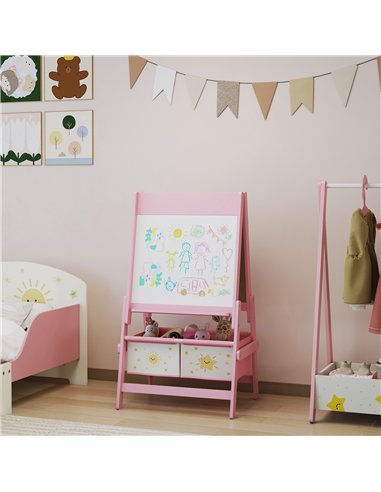 AIYAPLAY Art Easel for Kids, Double-Sided Whiteboard/Blackboard with Paper Roll, Two Storage Boxes, for Ages 3-8 Years, Pink