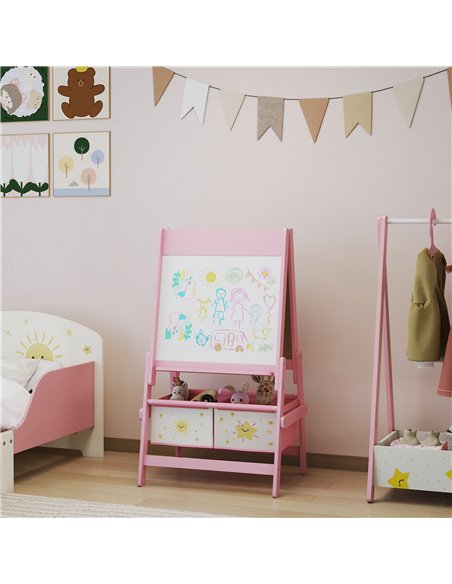 AIYAPLAY Art Easel for Kids, Double-Sided Whiteboard/Blackboard with Paper Roll, Two Storage Boxes, for Ages 3-8 Years, Pink