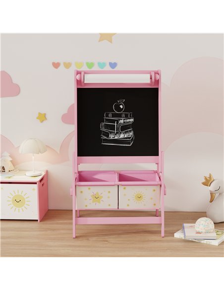 AIYAPLAY Art Easel for Kids, Double-Sided Whiteboard/Blackboard with Paper Roll, Two Storage Boxes, for Ages 3-8 Years, Pink