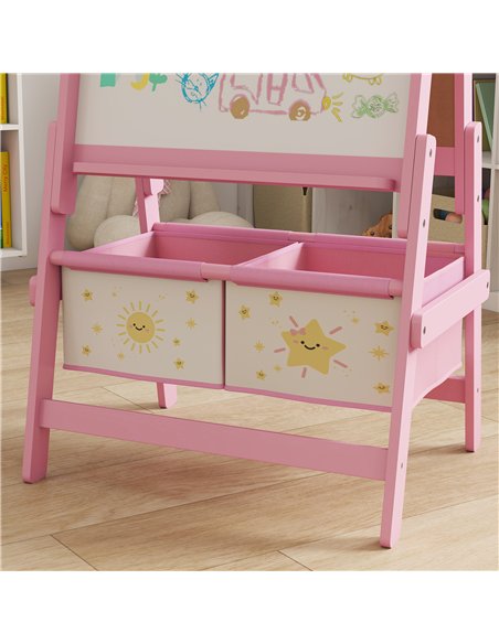 AIYAPLAY Art Easel for Kids, Double-Sided Whiteboard/Blackboard with Paper Roll, Two Storage Boxes, for Ages 3-8 Years, Pink