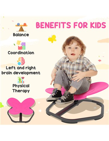 AIYAPLAY Butterfly-Shaped-kids Swivel Chair, Sensory Spinning Chair for Balance, Coordination Training, Pink