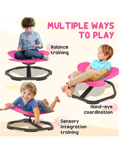 AIYAPLAY Butterfly-Shaped-kids Swivel Chair, Sensory Spinning Chair for Balance, Coordination Training, Pink