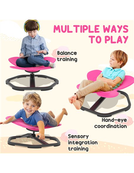 AIYAPLAY Butterfly-Shaped-kids Swivel Chair, Sensory Spinning Chair for Balance, Coordination Training, Pink