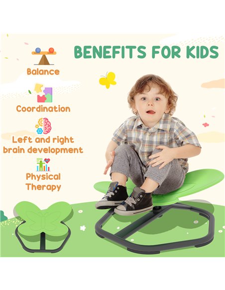 AIYAPLAY Butterfly-Shaped Kids Swivel Chair, Sensory Spinning Chair for Balance and Coordination Training, Green