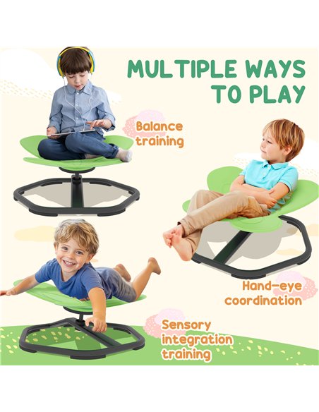 AIYAPLAY Butterfly-Shaped Kids Swivel Chair, Sensory Spinning Chair for Balance and Coordination Training, Green