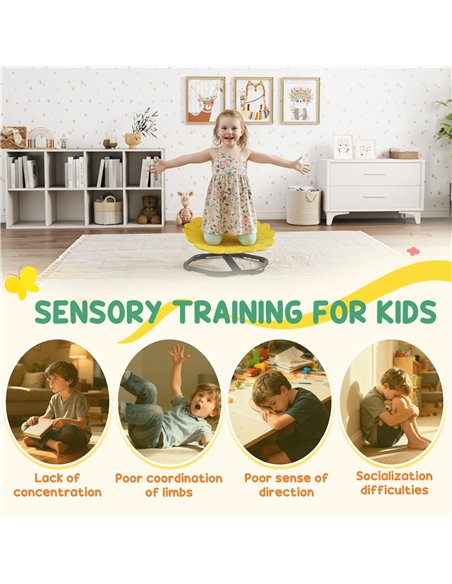 AIYAPLAY Flower-Shaped Sensory Spinning Chair with Non-Slip Base for Balance/Coordination, Yellow