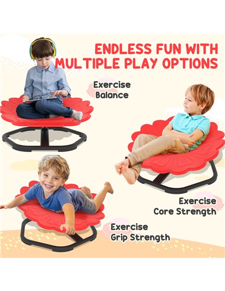 AIYAPLAY Flower-Shaped Sensory Spinning Chair with Non-Slip Base for Balance/Coordination, Red