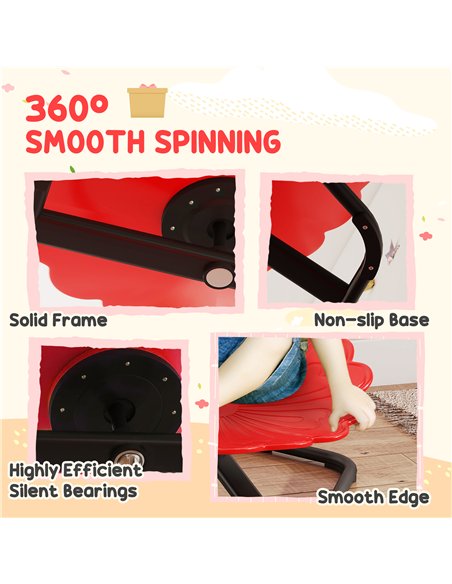 AIYAPLAY Flower-Shaped Sensory Spinning Chair with Non-Slip Base for Balance/Coordination, Red