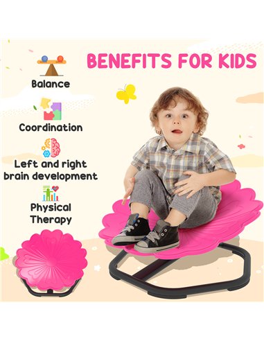 AIYAPLAY Flower-Shaped Sensory Spinning Chair with Non-Slip Base for Balance/Coordination, Pink