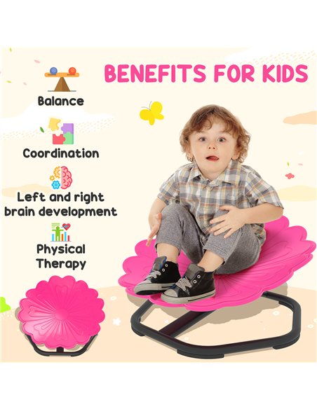 AIYAPLAY Flower-Shaped Sensory Spinning Chair with Non-Slip Base for Balance/Coordination, Pink