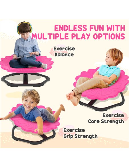 AIYAPLAY Flower-Shaped Sensory Spinning Chair with Non-Slip Base for Balance/Coordination, Pink