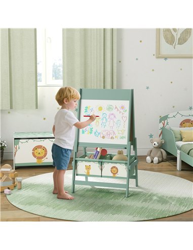AIYAPLAY Art Easel for Kids, Double-Sided Whiteboard/Blackboard with Paper Roll, Two Storage Boxes, for Ages 3-8 Years, Green