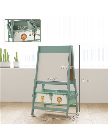 AIYAPLAY Art Easel for Kids, Double-Sided Whiteboard/Blackboard with Paper Roll, Two Storage Boxes, for Ages 3-8 Years, Green