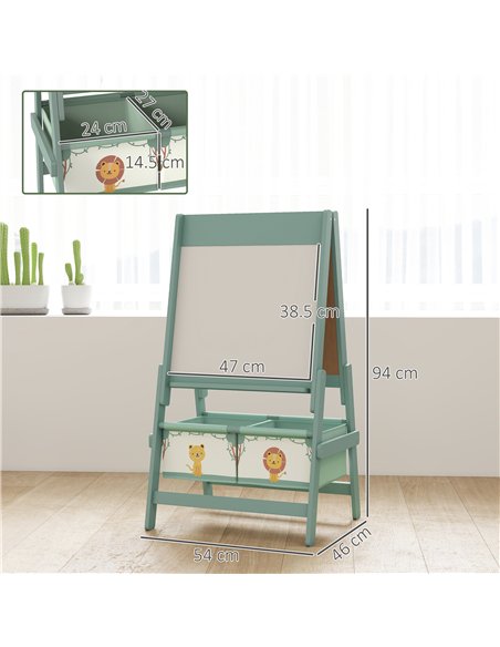 AIYAPLAY Art Easel for Kids, Double-Sided Whiteboard/Blackboard with Paper Roll, Two Storage Boxes, for Ages 3-8 Years, Green