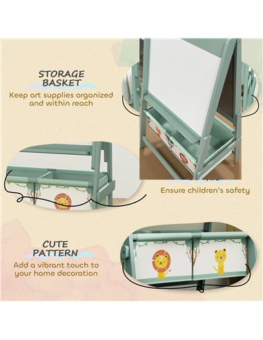 AIYAPLAY Art Easel for Kids, Double-Sided Whiteboard/Blackboard with Paper Roll, Two Storage Boxes, for Ages 3-8 Years, Green