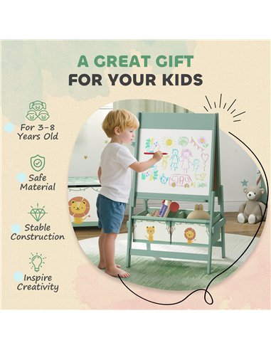 AIYAPLAY Art Easel for Kids, Double-Sided Whiteboard/Blackboard with Paper Roll, Two Storage Boxes, for Ages 3-8 Years, Green