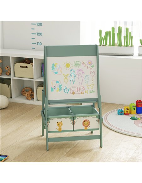 AIYAPLAY Art Easel for Kids, Double-Sided Whiteboard/Blackboard with Paper Roll, Two Storage Boxes, for Ages 3-8 Years, Green