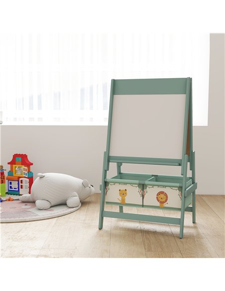 AIYAPLAY Art Easel for Kids, Double-Sided Whiteboard/Blackboard with Paper Roll, Two Storage Boxes, for Ages 3-8 Years, Green