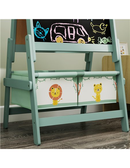 AIYAPLAY Art Easel for Kids, Double-Sided Whiteboard/Blackboard with Paper Roll, Two Storage Boxes, for Ages 3-8 Years, Green