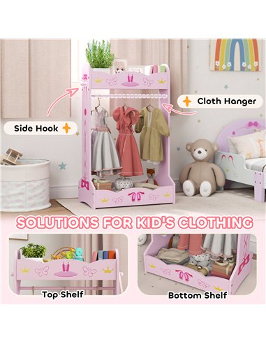 AIYAPLAY Kids Clothes Rail, Kids Dressing Mirror with 360° Rotating, 2 Piece Kids Furniture Set with Storage Shelves, Pink