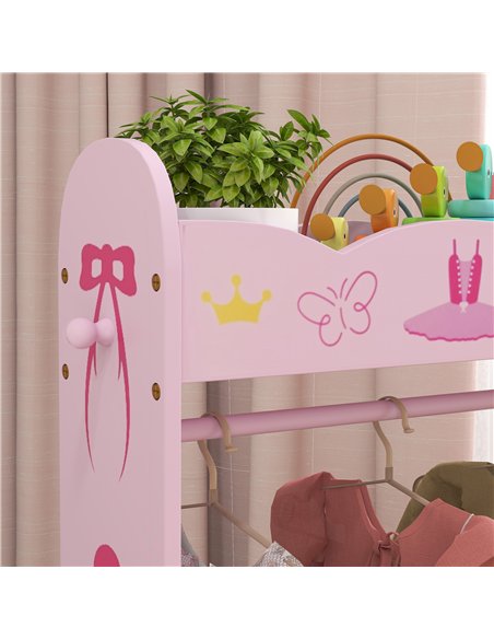 AIYAPLAY Kids Clothes Rail, Kids Dressing Mirror with 360° Rotating, 2 Piece Kids Furniture Set with Storage Shelves, Pink