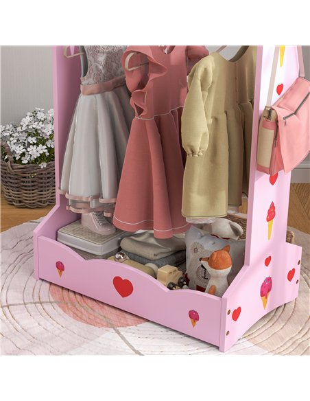 AIYAPLAY Kids Clothes Rail, Kids Dressing Mirror with 360° Rotating, 2 Piece Kids Furniture Set with Storage Shelves, Pink