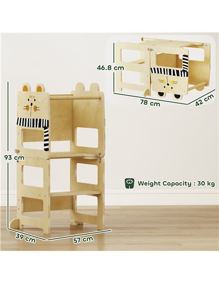 AIYAPLAY Toddler Step Stool, Standing Tower with Chalkboard, 3-in-1 Cat-Shaped Step Stool for Kitchen Counter, Natural