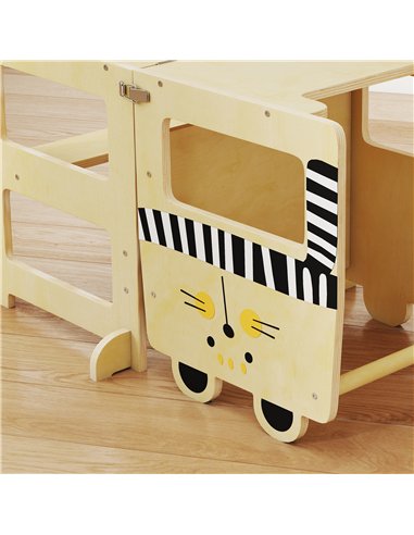 AIYAPLAY Toddler Step Stool, Standing Tower with Chalkboard, 3-in-1 Cat-Shaped Step Stool for Kitchen Counter, Natural