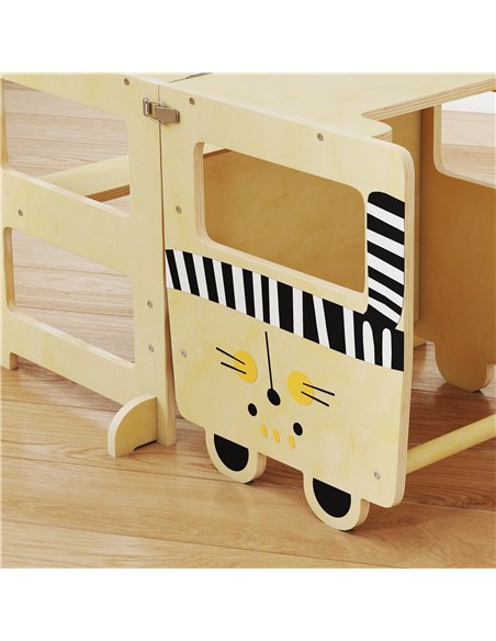 AIYAPLAY Toddler Step Stool, Standing Tower with Chalkboard, 3-in-1 Cat-Shaped Step Stool for Kitchen Counter, Natural