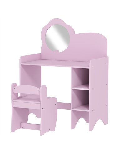 AIYAPLAY Kids Dressing Table with Mirror, Stool, Kids Vanity Table with Shelves, for Ages 3-8 Years, Purple