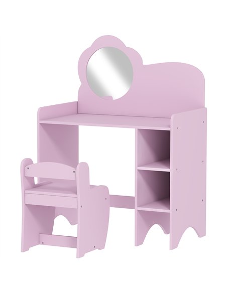AIYAPLAY Kids Dressing Table with Mirror, Stool, Kids Vanity Table with Shelves, for Ages 3-8 Years, Purple