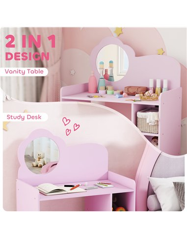 AIYAPLAY Kids Dressing Table with Mirror, Stool, Kids Vanity Table with Shelves, for Ages 3-8 Years, Purple