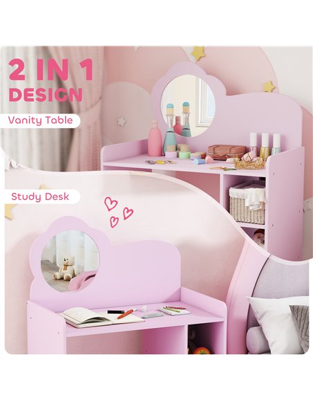 AIYAPLAY Kids Dressing Table with Mirror, Stool, Kids Vanity Table with Shelves, for Ages 3-8 Years, Purple