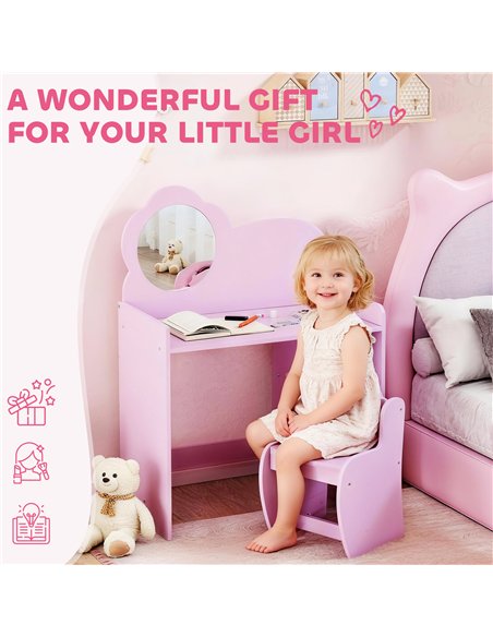 AIYAPLAY Kids Dressing Table with Mirror, Stool, Kids Vanity Table with Shelves, for Ages 3-8 Years, Purple