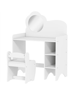 AIYAPLAY Kids Dressing Table with Mirror, Stool, Kids Vanity Table with Shelves, for Ages 3-8 Years, White