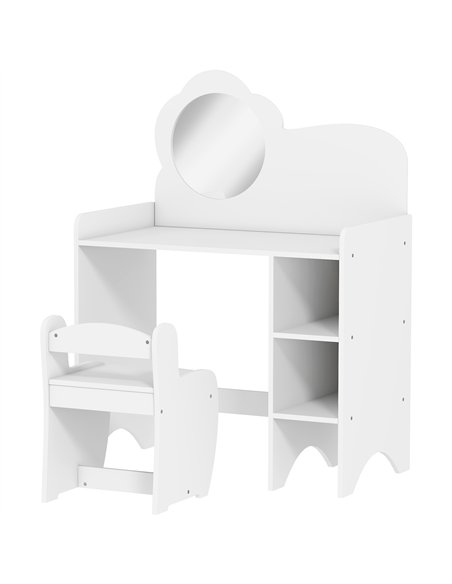 AIYAPLAY Kids Dressing Table with Mirror, Stool, Kids Vanity Table with Shelves, for Ages 3-8 Years, White