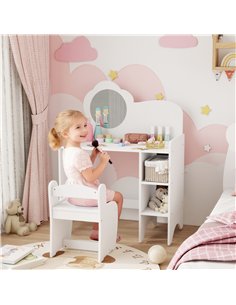 AIYAPLAY Kids Dressing Table with Mirror, Stool, Kids Vanity Table with Shelves, for Ages 3-8 Years, White 2