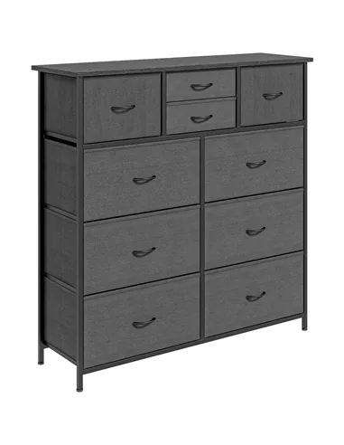 HOMCOM Bedroom Chest of Drawers, 10 Drawer Dresser with Foldable Fabric Drawers and Steel Frame, Black
