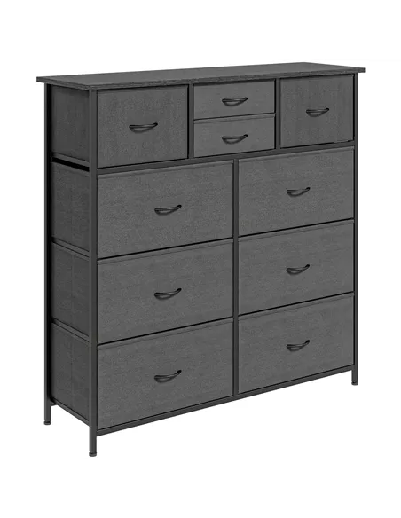 HOMCOM Bedroom Chest of Drawers, 10 Drawer Dresser with Foldable Fabric Drawers and Steel Frame, Black