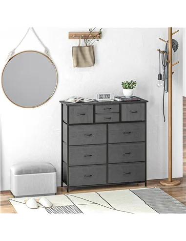 HOMCOM Bedroom Chest of Drawers, 10 Drawer Dresser with Foldable Fabric Drawers and Steel Frame, Black