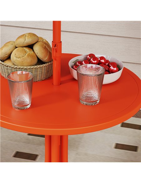 AIYAPLAY Kids Patio Set, Children Table and Chair Set, Outdoor Picnic Table with 2 Folding Chairs and Umbrella, Orange