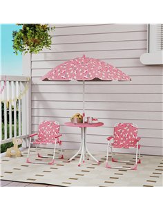 AIYAPLAY Kids Patio Table and Chair Set, Kids Garden Furniture with Umbrella, 4-Piece Bistro Set for Garden, Pink 2