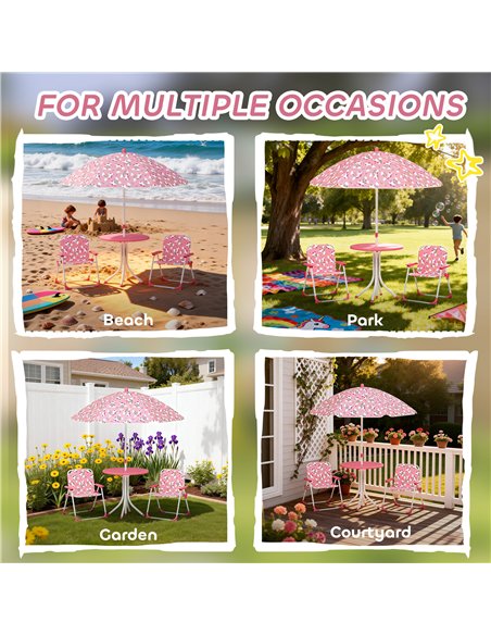 AIYAPLAY Kids Patio Table and Chair Set, Kids Garden Furniture with Umbrella, 4-Piece Bistro Set for Garden, Pink