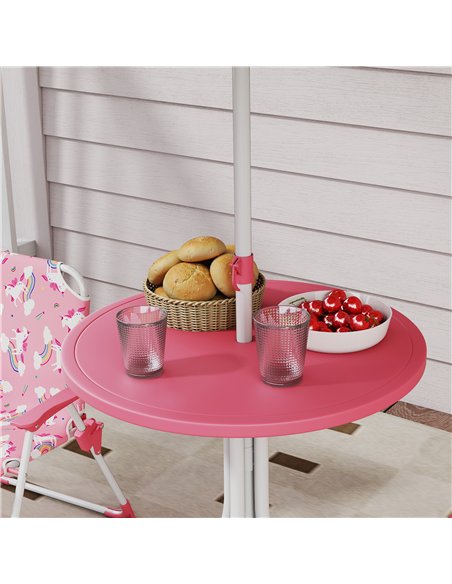 AIYAPLAY Kids Patio Table and Chair Set, Kids Garden Furniture with Umbrella, 4-Piece Bistro Set for Garden, Pink